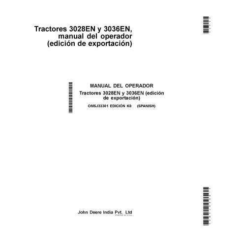 JD-OMSJ33301 John Deere 3028EN, 3036EN compact tractor operator's manual ES (OMSJ33301)