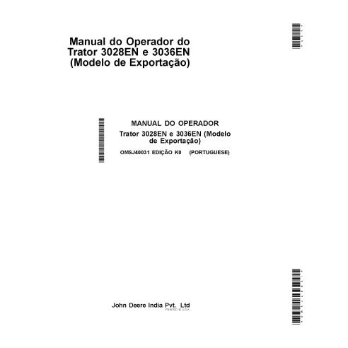 John Deere 3028EN, 3036EN manual do operador em pdf para trator compacto PT - John Deere manuais - JD-OMSJ40031