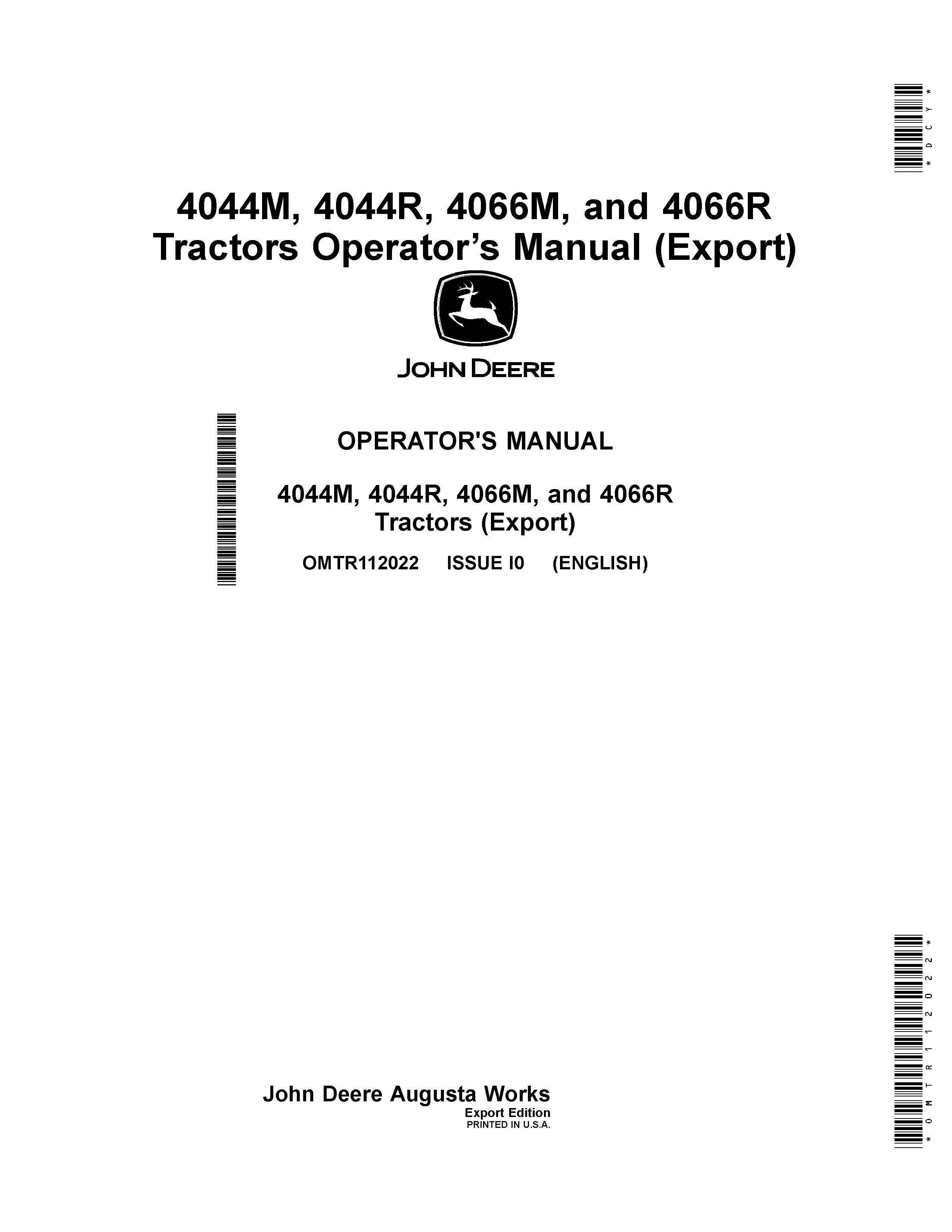 John Deere 4044M, 4044R, 4066M, 4066R compact tractor pdf operator's manual