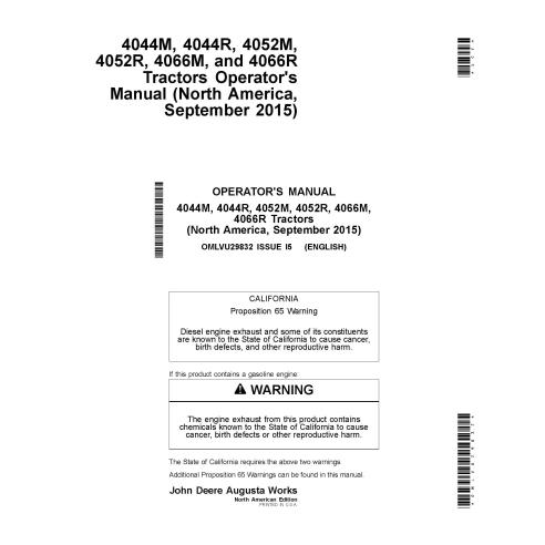 JD-OMLVU29832 Manual del operador del tractor compacto John Deere 4044M, 4044R, 4052M, 4052R, 4066M, 4066R (OMLVU29832)