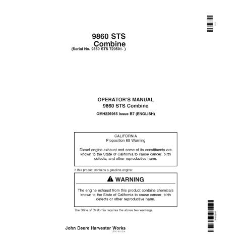 John Deere 9860 STS cosechadora pdf manual del operador - John Deere manuales - JD-OMH226965