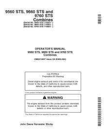 John Deere 9560 STS, 9660 STS, 9760 STS combinada manual do operador pdf - John Deere manuais - JD-OMH215847