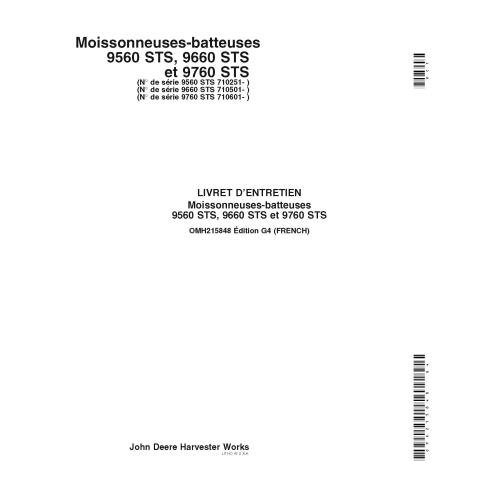 John Deere 9560 STS, 9660 STS, 9760 STS moissonneuse-batteuse manuel d'utilisation pdf FR - John Deere manuels - JD-OMH215848