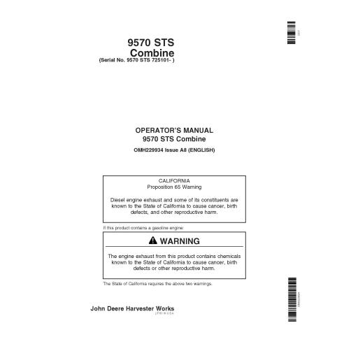 John Deere 9570 STS combinar manual do operador pdf - John Deere manuais - JD-OMH229934