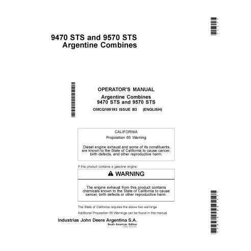 John Deere 9470 STS, 9570 STS combine pdf operator's manual  - John Deere manuals - JD-OMCQ100193
