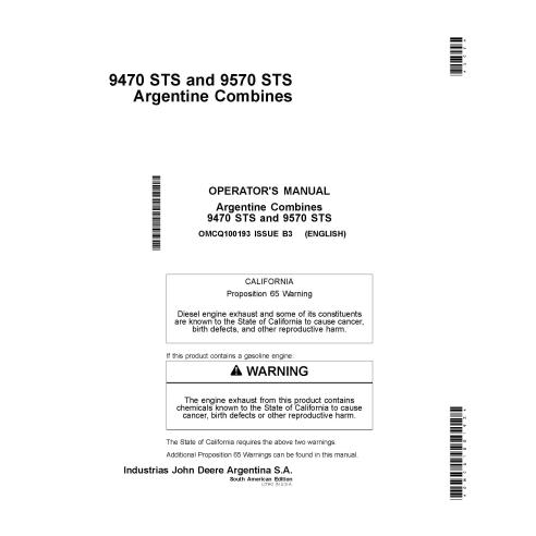 JD-OMCQ100193 Manual do operador da colheitadeira John Deere 9470 STS, 9570 STS (OMCQ100193)