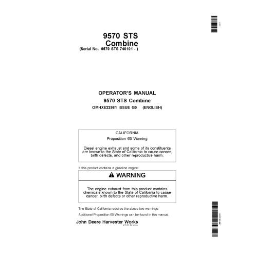 John Deere 9570 STS combinar manual do operador pdf - John Deere manuais - JD-OMHXE22981