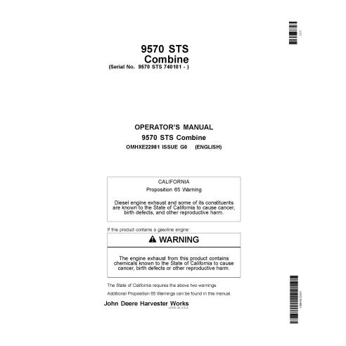 JD-OMHXE22981 Manual del operador de la cosechadora John Deere 9570 STS (OMHXE22981)