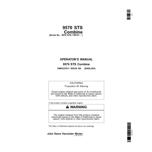 John Deere 9570 STS combinar manual do operador pdf - John Deere manuais - JD-OMH235511