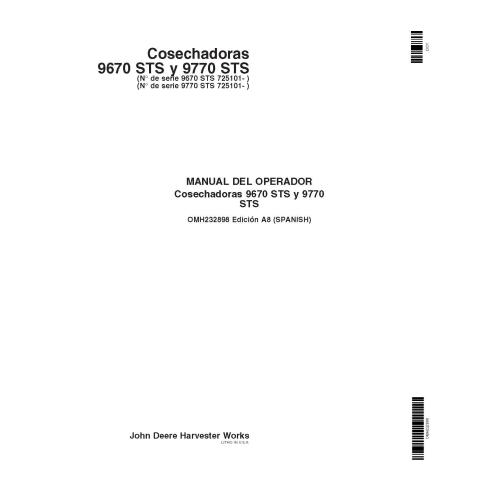 John Deere 9670 STS, 9770 STS cosechadora pdf manual del operador ES - John Deere manuales - JD-OMH232898