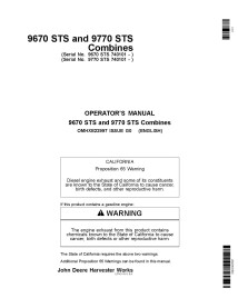 John Deere 9670 STS, 9770 STS combinada manual do operador pdf - John Deere manuais - JD-OMHXE22997