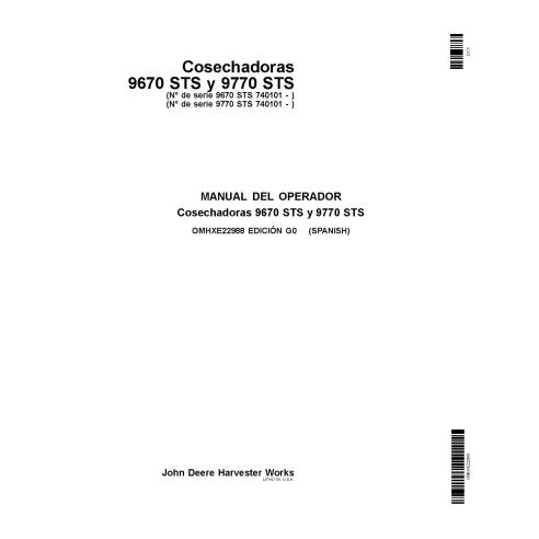 John Deere 9670 STS, 9770 STS cosechadora pdf manual del operador ES - John Deere manuales - JD-OMHXE22988