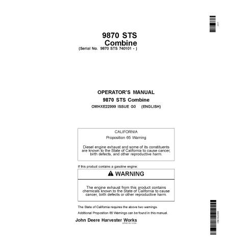 John Deere 9870 STS cosechadora pdf manual del operador - John Deere manuales - JD-OMHXE22999