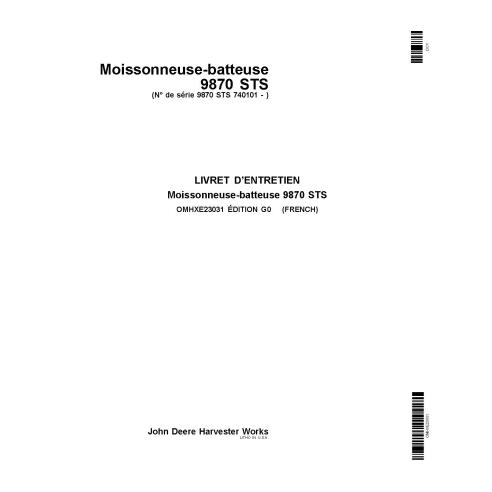 John Deere 9870 STS combine pdf manual do operador FR - John Deere manuais - JD-OMHXE23031
