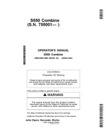 Manuel d'utilisation pdf de la moissonneuse-batteuse John Deere S550 - John Deere manuels - JD-OMHXE51468