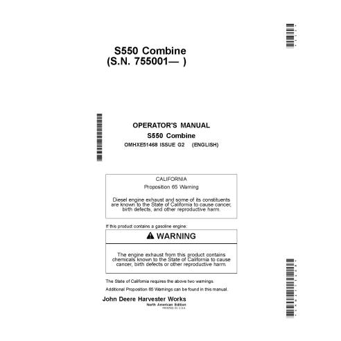 John Deere S550 combine pdf operator's manual  - John Deere manuals - JD-OMHXE51468