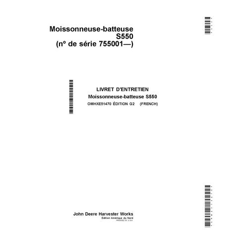 John Deere S550 moissonneuse-batteuse pdf manuel d'utilisation FR - John Deere manuels - JD-OMHXE51470