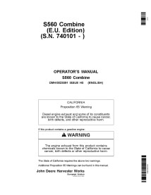 Manuel de l'opérateur pdf de la moissonneuse-batteuse John Deere S560 STS - John Deere manuels - JD-OMHXE23091