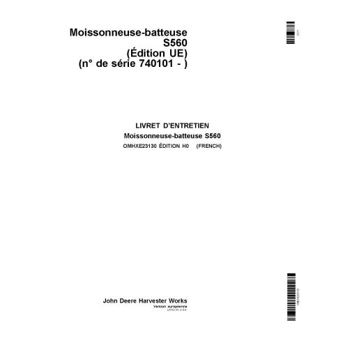 JD-OMHXE23130 Manual del operador de la cosechadora John Deere S560 STS FR (OMHXE23130)