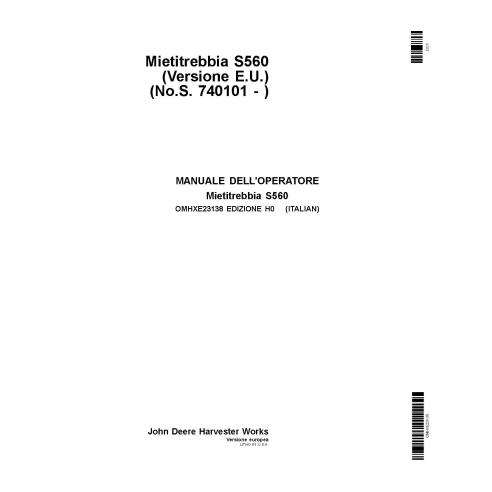 JD-OMHXE23138 Manuel d'utilisation de la moissonneuse-batteuse John Deere S560 STS IT (OMHXE23138)