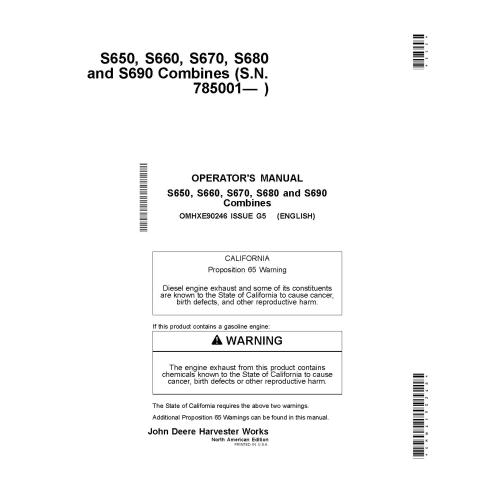 John Deere S650 STS, S660 STS, S670, S680, S685, S690 combine pdf operator's manual  - John Deere manuals - JD-OMHXE90246