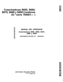 JD-OMHXE90244 Manual do operador da colheitadeira John Deere S650 STS, S660 STS, S670, S680, S685, S690 ES (OMHXE90244)