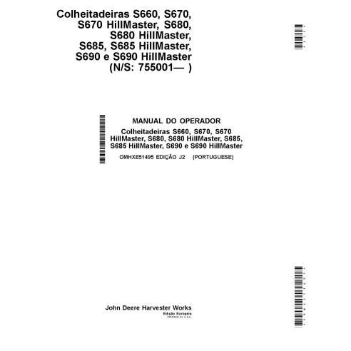 John Deere S660 STS, S670, S680, S685, S690 manual do operador de combinação de PDF PT - John Deere manuais - JD-OMHXE51495