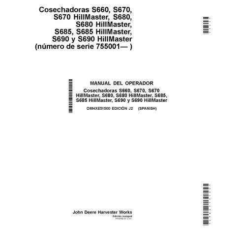 John Deere S660 STS, S670, S680, S685, S690 combine pdf operator's manual ES - John Deere manuals - JD-OMHXE51500