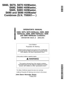JD-OMHXE51485 Manuel d'utilisation de la moissonneuse-batteuse John Deere S660 STS, S670, S680, S685, S690 (OMHXE51485)