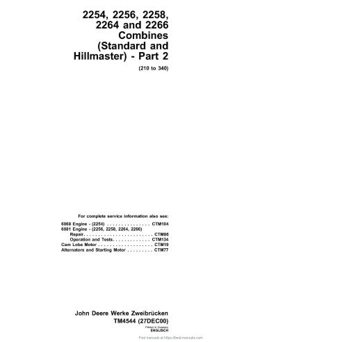 John Deere 2254, 2256, 2258, 2264, 2266 combine pdf technical manual - John Deere manuals - JD-TM4544