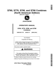 JD-OMDXE11176 John Deere S760, S770, S780, S790 combine operator's manual (OMDXE11176)