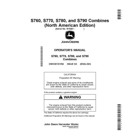 John Deere S760, S770, S780, S790 combinan el manual del operador en pdf - John Deere manuales - JD-OMHXE161554