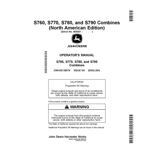 John Deere S760, S770, S780, S790 combinan el manual del operador en pdf - John Deere manuales - JD-OMHXE128074