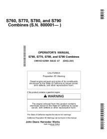 Manuel d'utilisation pdf de la moissonneuse-batteuse John Deere S760, S770, S780, S790 - John Deere manuels