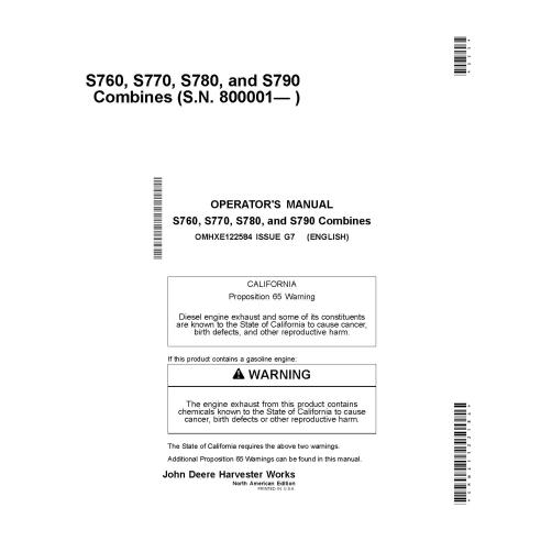 John Deere S760, S770, S780, S790 combinan el manual del operador en pdf - John Deere manuales - JD-OMHXE122584