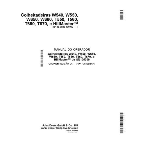 John Deere W540, W550, W650, W660, T550, T560, T660, T670 combinam PDF manual do operador PT - John Deere manuais - JD-OMZ93259