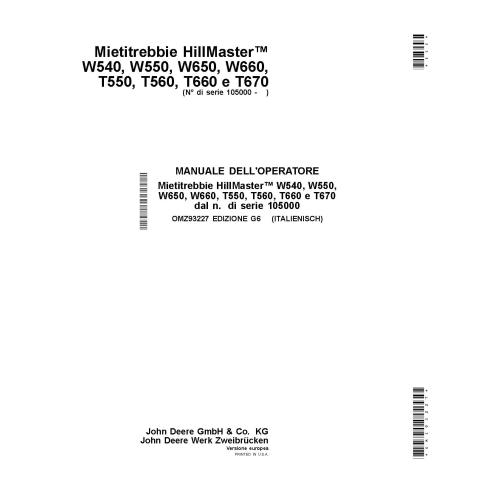 John Deere W540, W550, W650, W660, T550, T560, T660, T670 combine pdf operator's manual IT - John Deere manuals - JD-OMZ93227