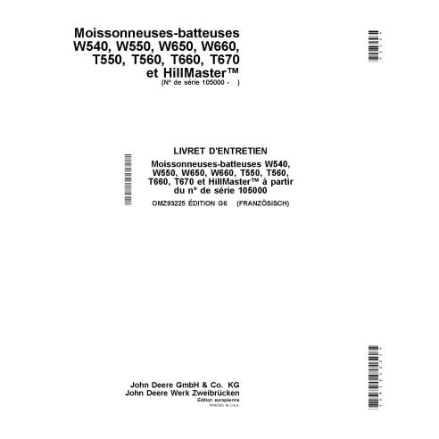 John Deere W540, W550, W650, W660, T550, T560, T660, T670 Manual do operador de combinação de pdf FR - John Deere manuais - J...