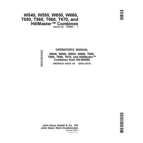 John Deere W540, W550, W650, W660, T550, T560, T660, T670 combine pdf operator's manual  - John Deere manuals - JD-OMZ93224