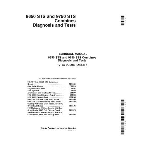 John Deere 9650 STS, 9750 STS combinam manual técnico de diagnóstico em PDF - John Deere manuais - JD-TM1902