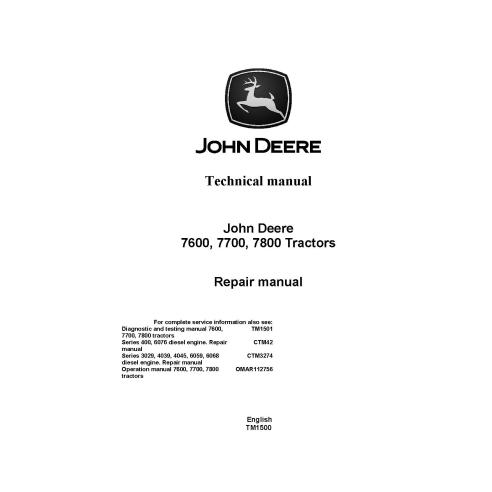 Manual de reparo pdf do trator John Deere 7600, 7700, 7800 - John Deere manuais - JD-TM1500