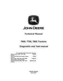 John Deere 7600, 7700, 7800 tractor pdf diagnostic technical manual - John Deere manuals - JD-TM1501