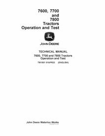 TM1501 Manual técnico de operação e testes do trator John Deere 7600, 7700, 7800 em PDF (TM1501)