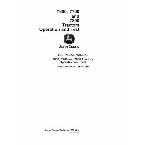 TM1501 Manual técnico de operação e testes do trator John Deere 7600, 7700, 7800 em PDF (TM1501)