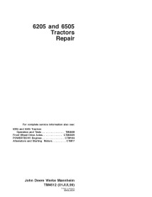 TM4612 Manuel de réparation des tracteurs John Deere 6205 et 6505 (TM4612)