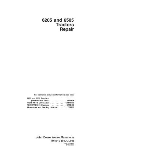 John Deere 6205, 6505 tractor pdf manual de reparación - John Deere manuales - JD-TM4612
