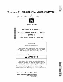 John Deere 6110R, 6120R, 6130R MY2018- tractores pdf manual del operador - John Deere manuales