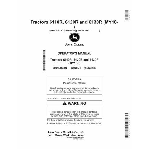 JD-OMAL225932 Manual do operador dos tratores John Deere 6110R, 6120R, 6130R MY2018- (OMAL225932)