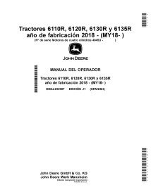 John Deere 6110R, 6120R, 6130R, 6135R MY2018- manual do operador em pdf para tratores ES - John Deere manuais - JD-OMAL232387