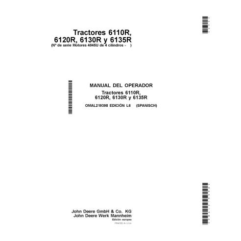 JD-OMAL219398 Manual do operador dos tratores John Deere 6110R, 6120R, 6130R, 6135R MY2015-17 ES (OMAL219398)